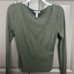 Leith Long Sleeve Olive Wrap Top